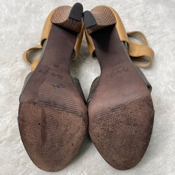 Elizabeth & James Women's Tan Green High Heel Sandal Leather Shoes Size 7.5 - Picture 5 of 14